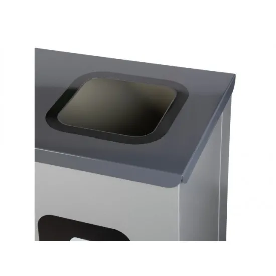 Coș de reciclare gri otel cu acoperire organica, cu 3 compartimente 3x60L – 180 litri