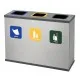 Coș de reciclare gri otel cu acoperire organica, cu 3 compartimente 3x60L – 180 litri