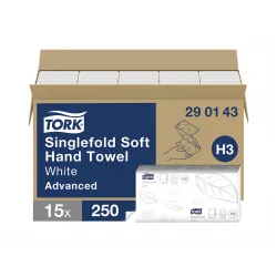 Prosoape de hartie Tork soft singlefold, albe, 250 buc/pach, 2 str.