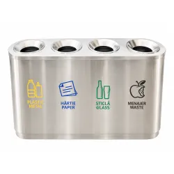 Cos de gunoi pentru colectare selectiva din inox, 4 compartimente, 4x60L