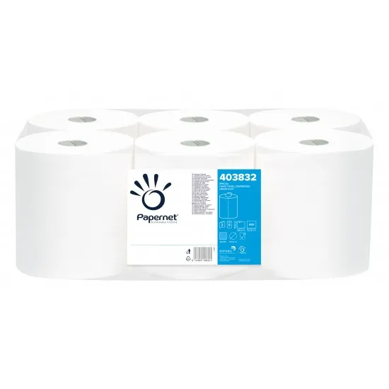 Prosoape cu derulare centrala, din hartie alba, in 2 straturi, Papernet Special, 108m, portionate Prosoape cu derulare centrala, din hartie alba, in 2 straturi, Papernet Special, 108m, portionate
