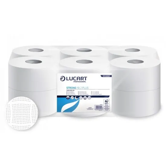 Hartie igienica mini jumbo, cu 2 straturi, Lucart Strong 19J Plus, 170m, 12 role/bax Hartie igienica mini jumbo, cu 2 straturi, Lucart Strong 19J Plus, 170m, 12 role/bax