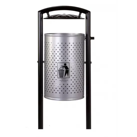 Cos stradal pentru gunoi, Gri, Metal, 60 L Cos stradal pentru gunoi, Gri, Metal, 60 L
