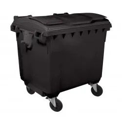 Container HDPE CLF 1100L cu capac plat negru - Transportul nu este inclus