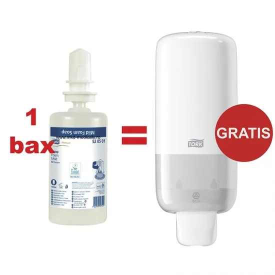 Pachet 1 bax 6 rezerve sapun spuma Tork = Gratuit dozator sapun spuma 1L, Tork Pachet 1 bax 6 rezerve sapun spuma Tork = Gratuit dozator sapun spuma 1L, Tork