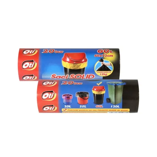 Saci menaj OTI SOLID 60L, galben, 20 buc./rola