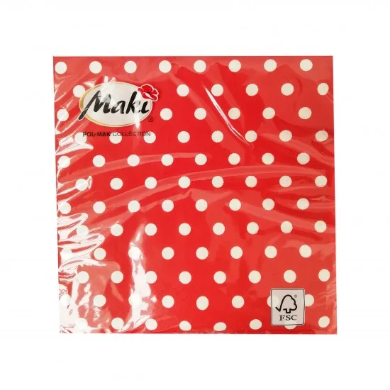 Servetele de masa 33x33cm, model rosu cu buline - 3 straturi Servetele de masa 33x33cm, model rosu cu buline - 3 straturi