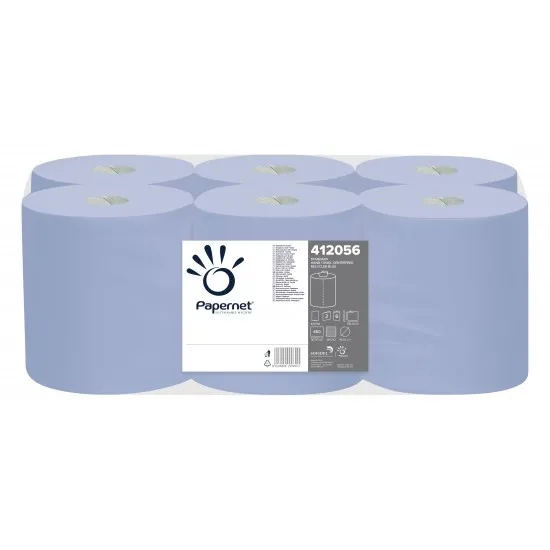 Rola prosop albastru cu derulare centrala, in 2 straturi, 135 m, Papernet, 6 role/bax Rola prosop albastru cu derulare centrala, in 2 straturi, 135 m, Papernet, 6 role/bax