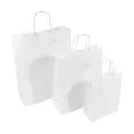 Set 100 bucati, Punga hartie, alba, cu maner sfoara, 20x9x25cm