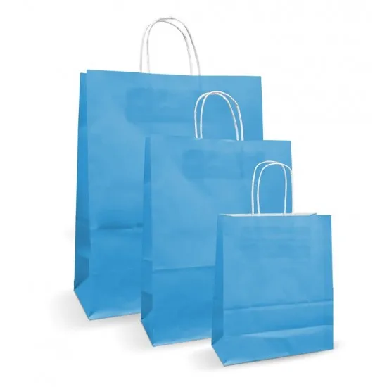 Set 100 bucati, Pungi albe colorate albastru deschis, 25x14x30cm