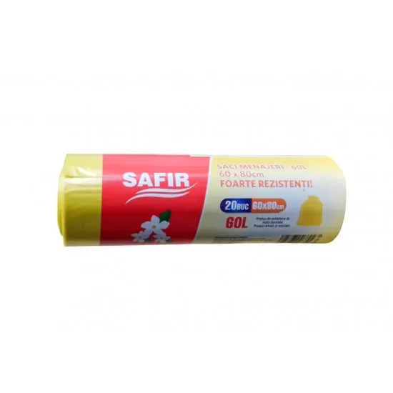 Saci menajeri Premium 60 L, 20 buc /rola, galbeni, parfumati, Safir Saci menajeri Premium 60 L, 20 buc /rola, galbeni, parfumati, Safir